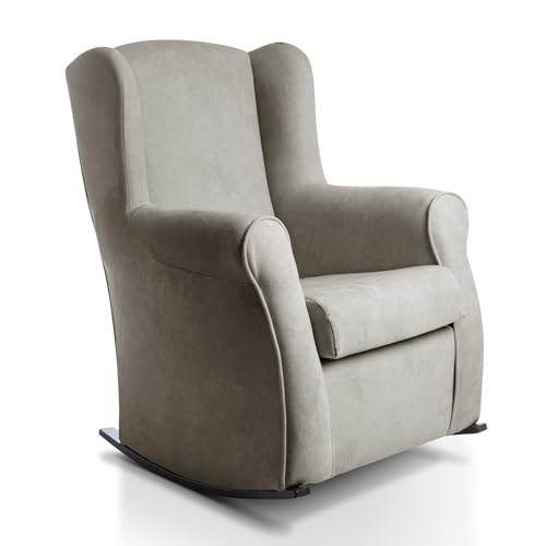 SUENOSZZZ-ESPECIALISTAS DEL DESCANSO Sillon orejero balancin wengué Carla (Sillon Lactancia) Sillón tapizado Antimanchas acualine Color Gris. Mecedora para Dormitorio, Salon o habitacion de Bebe