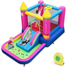 BOUNTECH Inflatable Bounce House with Ball Pit, Princess Bouncy House for Kids Indoor Outdoor w/Jumping Area, Basketball Hoop, Blower, Bounce House with Slide for 3-12 Backyard Birthday Party Gifts