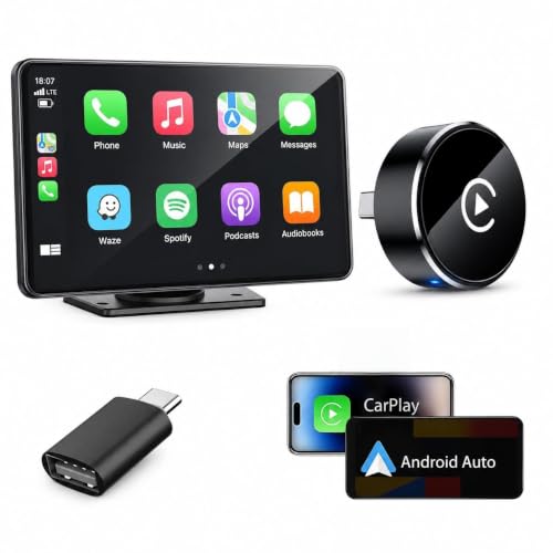 Image of 2-in-1 YIMBLI Wireless CarPlay and Android Auto Adapter, Plug and Play Dongle, Fast Auto-Connect, No Delay, for iPhone and Android, USB /USB-C Port, Black (Carrplay-104)