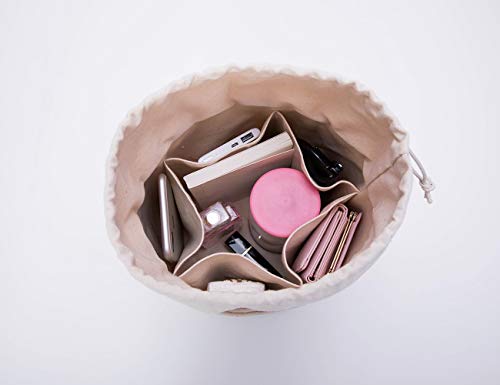 Yonben Tall Purse Organizer Insert Womens Canvas Round Handbag Organizer Storage,Handbag Purse Organizer Round Cosmetic Pouch Bag Bucket Makeup Bag (Beige, L) #TOP7