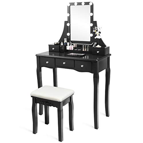 DORTALA Vanity Table Set w/Lighted Mirror, Morden Vanity Dressing Table