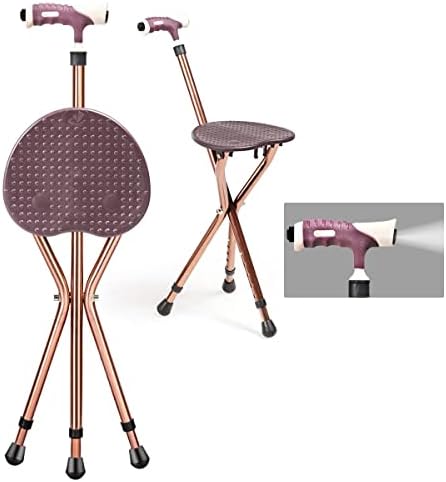 PGCLSJB Cane Stool Walking Seats Retractable Lightweight Walking Stick with LED Light for Elderly Outdoor Travel Rest Stool Folding Chair Large Weight Capacity