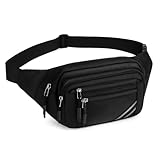 Meng Jiaran Bum Bag for Men Women Black Fanny Pack Running Belt Dog Walking Bags with 4-Zipper Pockets Adjustable Waist Bags for Outdoor Workout Cycling Hiking