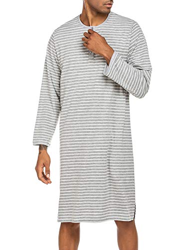 Ekouaer Sleepwear Nightshirts Mens Long Sleeve Round Neck Sleeping Lightweight Soft Night Gown (Grey, Medium) #TOP2