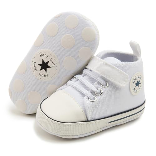 Image of KKIIDDSS Unisex Baby Girls Boys Canvas High-top Shoes, Newborn Infant Anti-Slip Soft Sole Frist Walking Breathable Sneakers