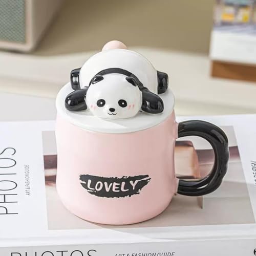 Image of NYRWANA Coffee Mug, Birthday Gifts for Women, Mugs for Present, Rakshabandhan Gift for Brother & Sister, Ceramic Mug, Cute Coffee Mugs, Panda Mug with Lid & Spoon (Pink-350 ml)