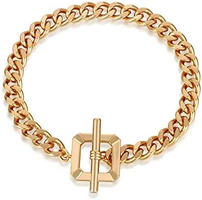 FRUMOS Dainty Layering Bracelets for Women 18 k Gold Plated Fashion Adjustable Chunky Cuban Paperclip Link Chain Bracelets Jewelry for Women Girls Gift