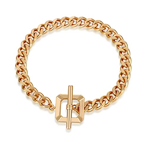 FRUMOS Dainty Layering Bracelets for Women 18 k Gold Plated Fashion Adjustable Chunky Cuban Paperclip Link Chain Bracelets Jewelry for Women Girls Gift (Square buckle Cuba chain)