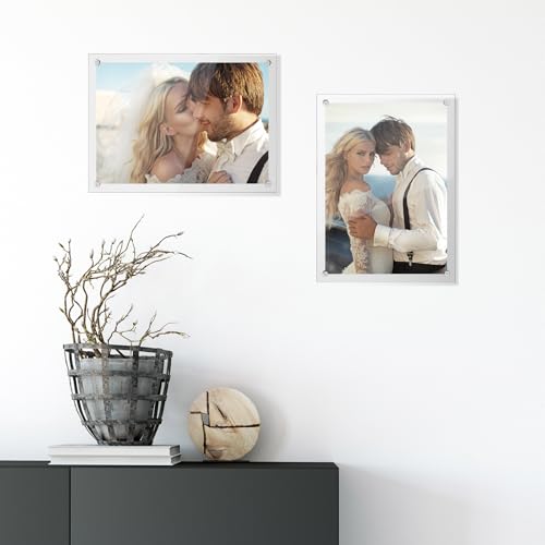 Sintuff 8 Pack Acrylic Floating Picture Frame Wall Mount Frameless Photo Frames Double Panel Clear for Office Home Photography Display (for 8" X 10" Picture,Full Frame 9.2" X 11.4",Silver) by Sintuff - Used condition - Image 7