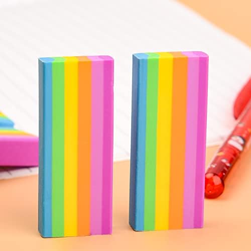 MFUOE 12 Pieces Rainbow Plastic Rubber Eraser Pencil Eraser for Office Artists School Bag Filler (12)