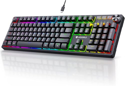 Wired Gaming Keyboard,KOORUI Full Size Ergonomic Mechanical Keyboard,12 Shortcut Keys,RGB Backlit Light Up Keyboard for Laptop/PC/Windows/Mac (Black)