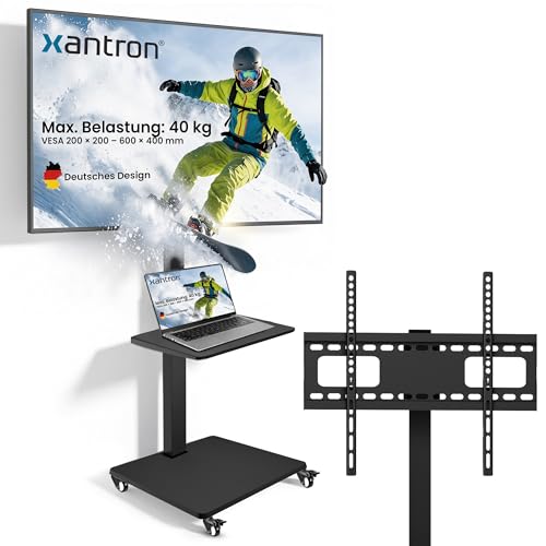 Xantron® TV Ständer Rollbar Höhenverstellbar für TVs bis 75 Zoll [mit Ablagefläche] Fernsehständer mit Rollen/Fernseher Bodenständer/Fernseher Halterung stehend/TV Rollwagen
