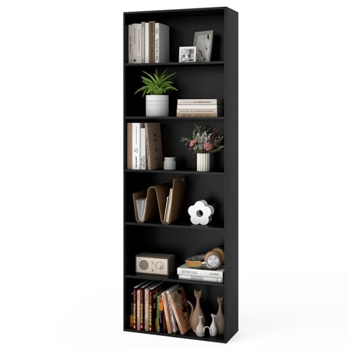 Giantex 6-Tier Open Bookcase, 178 cm Tall Floor Standing Book Storage Organizer, Modern Display Rack Bookshelf with 2 Anti-Tipping Kits for Living Room, Bedroom, Study (Black)