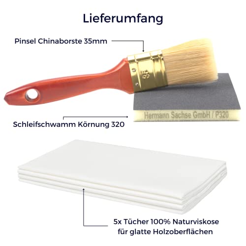 Zubehör-Set aus Schleifmatte K 320 für Holz mit Pinsel aus Chinaborste und 5 Tüchern für die Verarbeitung von Holzöl