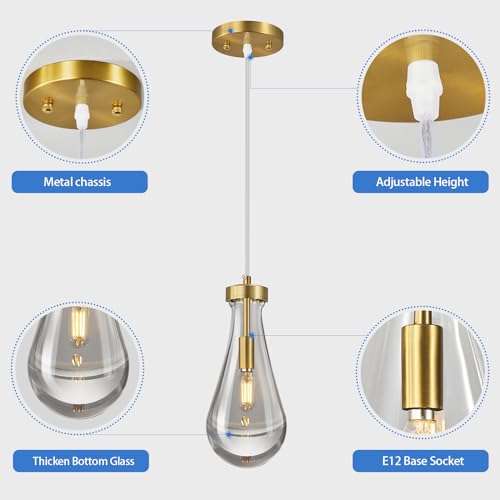 LIANGMH Raindrop Pendant Lights Kitchen Island Set of 3 Teardrop Gold Hanging Light Fixtures Clear Solid Glass Pendant Light Modern Chandeliers for Dining Room Porch Corridor Living Room by LIANGMH - Image 7