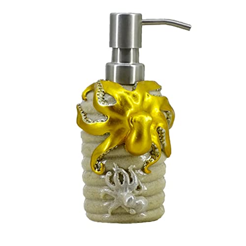 6-inch Octopus Resin Soap Dispenser - Loyal Gold Beach Bathroom Organizer with Mother & Baby Design