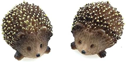 TAODAN Mini Hedgehog Figurine 2PCS Lively Resin Statues Animals Figurines Pet Sculptures Fairy Wild Miniature Garden Accessories for Micro Landscape Plant Pots Bonsai Craft Decor