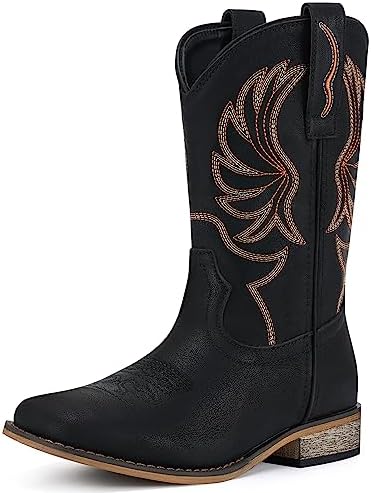 Rollda Kids Cowboy Boots for Boys Girls Western Square Toe Cowgirl Boots with Walking Heel (Toddler/Little Kid/Big Kid)