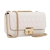 Picture of PORT&LOTUS White Mini Clutch Purse With Gold Chain Strap - Cream Small Quilted Bag for Women With Twist Lock Diamond Pattern - Trendy Hand Bag 2024 Cocktail Purse Fashion