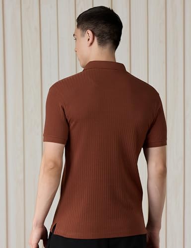 Image of Amazon Brand - Symbol Men Regular Fit Self Textured Resort Collar Polo| Half Sleeves | Available in Plus Size