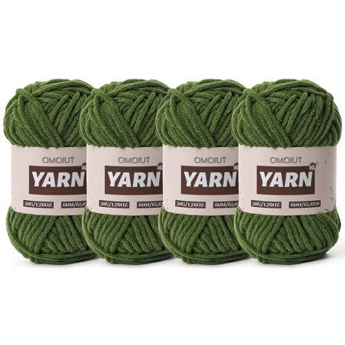Image of 4 Packs Plush Chenille Chunky Crochet Yarn - Baby Yarn for Crocheting Soft - Velvet Yarns Knitting for Blankets Crafts - Fluffy Amigurumi Yarns 200g /262.5yds (4 Pine Green)