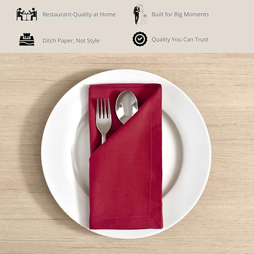 Image of FINGERCRAFT Table Napkins 18x18 Inches Set of 6 Cotton Linen Blend Fabric Dinner Cloth Napkins Washable and Reusable, Good Absorbency for Home, Parties, Hotels (Tango Red)