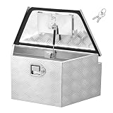 VEVOR Trailer Tongue Box, Heavy Duty Trailer Tongue Tool Box Storage Organizer with Lock & Keys, Utility Tool Chest for Pickup Truck Bed, RV, SUV, Off-Road Vehicle, Aluminum, 26" x 13" x 12", Silver