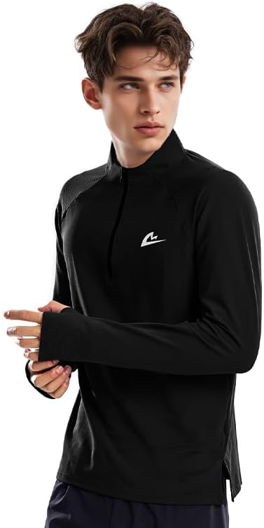 Men's Fitness Running Shirt Long Sleeve Quarter Zip Pullover Moisture Wicking Quick Dry Athletic Workout Shirts