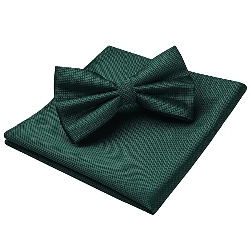 Image of HISDERN Bow Ties for Men Solid Color Pre-Tie Bow Tie and Pocket Square Set Classic Formal Tuxedo Bowties for Wedding Party