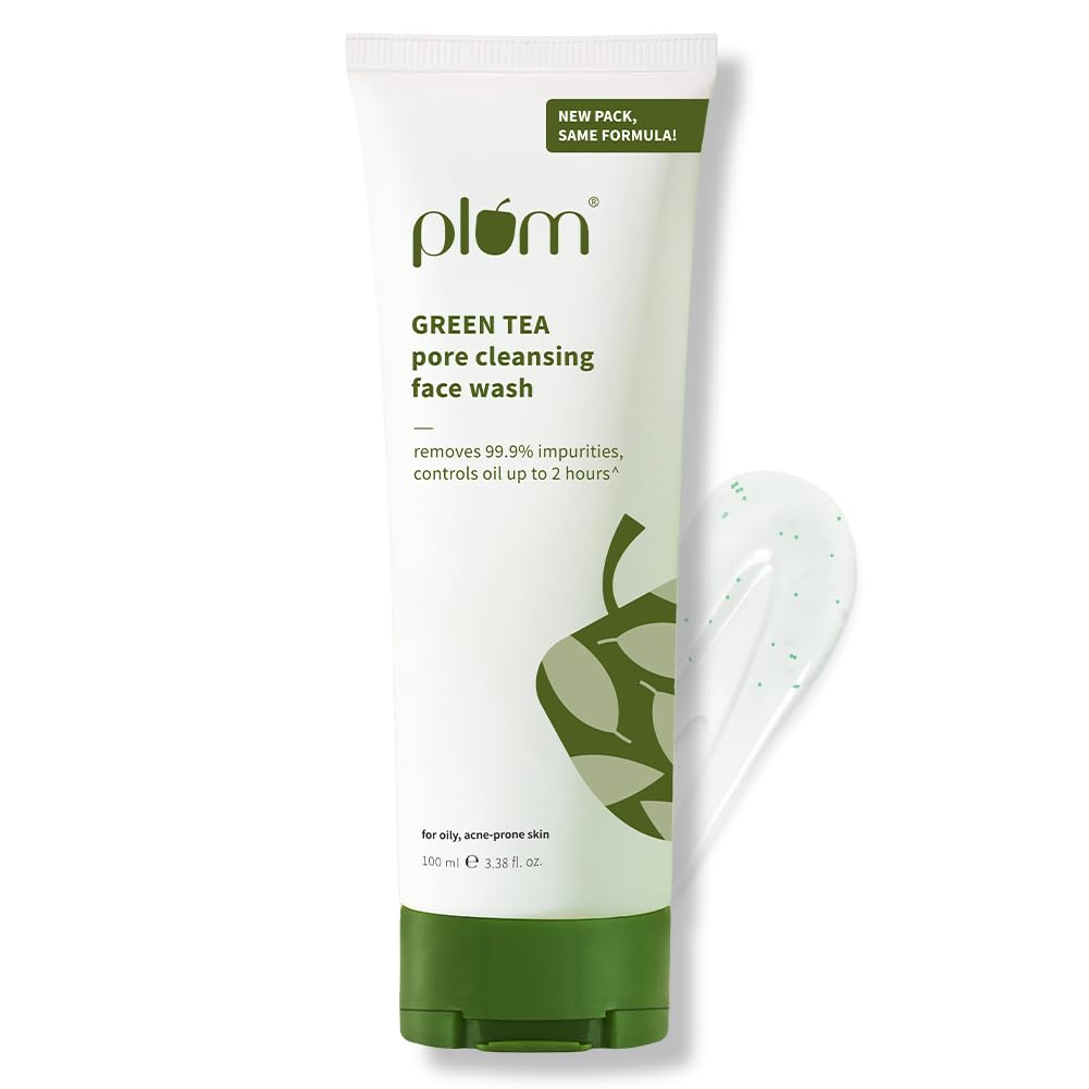 Plum Green Tea Pore Cleansing Face Wash for Oily, Acne Prone, Dry & Combination Skin | with Glycolic Acid | Fight Pimples & Control Excess Oil | Gentle Exfoliating & Non-Drying | Women & Men | 100ml