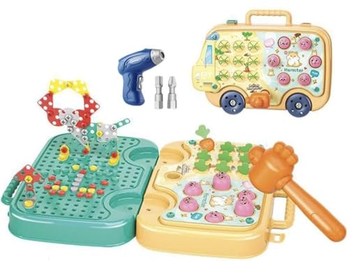 Image of Electric Drill Screw Tool Set Creative Mosaic Puzzle Toy, 224 Pcs 3D Creativity Educational Kit Construction Toy Birthday Gift for Ages 3 4 5 6 Years Boys Girls (Funny Car)