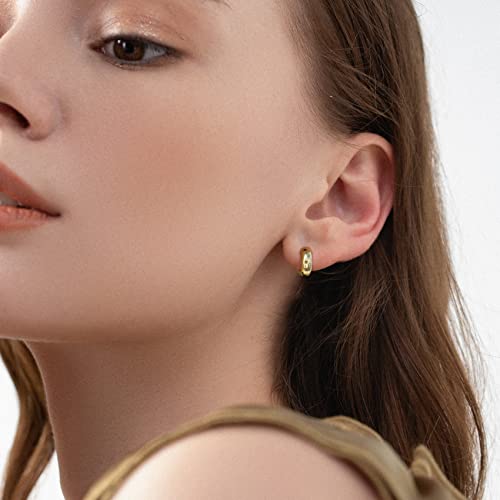 CONRAN KREMIX Mini Thick Gold Chunky Hoop Earrings Lightweight Gold Plated Huggie Hoops For Women 14MM by CONRAN KREMIX - Image 4