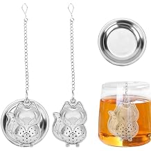 2PCS Fox Tea Infuser Set - Stainless Steel Mesh Animal-Shaped Strainer for Loose Leaf Tea, for Mugs, Teapots, Water Cups Silver