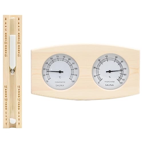 vidaXL 2-in-1 Sauna Hygrothermograph Sanduhr Set Saunazubehör Hygrometer Thermometer Saunauhr Klimamesser Glas Hitzebeständig Massivholz Kiefer