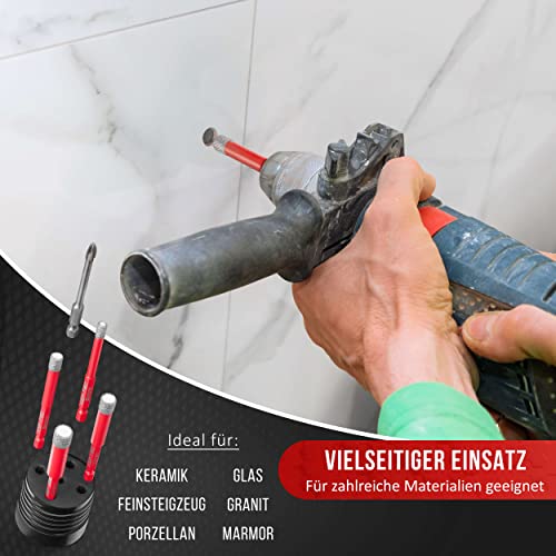 KSP-TEC® | Fliesenbohrer Set - 6,8,10,12mm | zum Bohren von Fliesen, Glas, Marmor, Granit uvm. - Keramikbohrer für harte | verpackt in einer praktischen Drehbox (Diamant Bohrer 5tlg.)