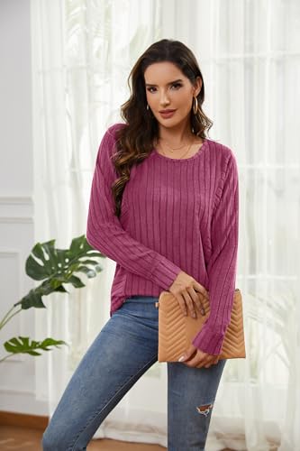 Long Sleeve Shirts for Women Fall Fashion 2025 Tunic Tops Dressy Casual Blouses Loose Knit Pullover Sweaters3