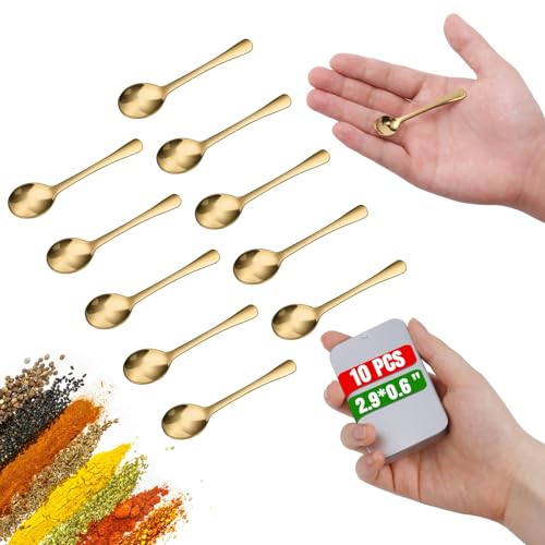 10PCS Tiny Spoons - Mini Stainless Steel Spoons 2.9 inch for Salt Jars Spice Jars, SUS 304 Food Grade Seasoning Spoon for Powder Spices, Pepper, Sugar, Coffee