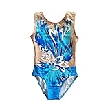 JoyCan Maillot de gimnasia rítmica azul estampado diamante niña competición rendimiento, Azul, Medium