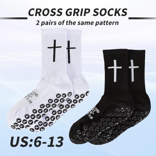 2 Pairs Cross Grip Soccer Socks Non-Slip Sports Sock with Bible Verse, Jesus Christian Socks for Football, US 6-132