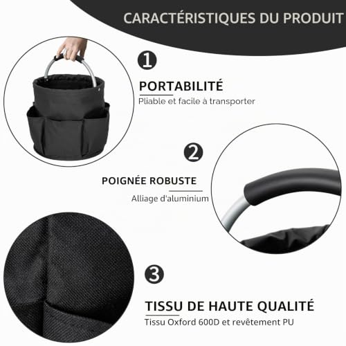 IPEB Organiseur de nettoyage pliable avec poignée - Seau de nettoyage - Sac à outils de nettoyage multi-poches pour nettoyeurs et femmes de ménage, noir – vue 4