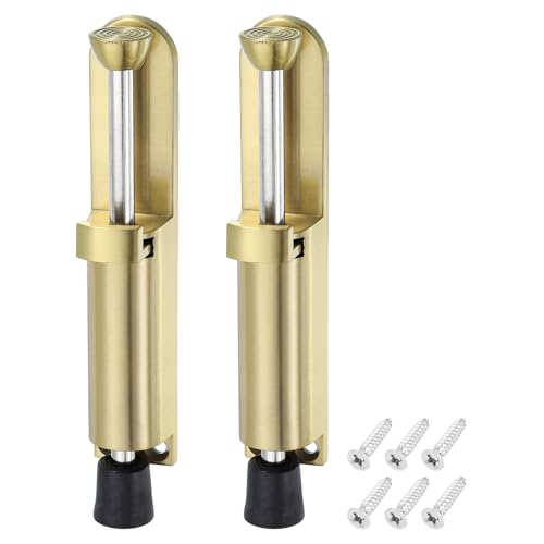 Image of sourcing map 2 Pack Kickdown Door Stop, Spring Loaded Telescopic Door Stopper, Adjustable Door Locks Holder for Distance from the Ground 45mm/1.77", Gold