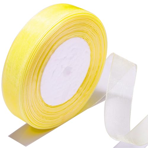 Bsikon 3/4 Inch Sheer Organza Ribbon 50 Yards Yellow Chiffon Ribbon for Gift Wrapping,Bouquets,Wedding,DIY Craft