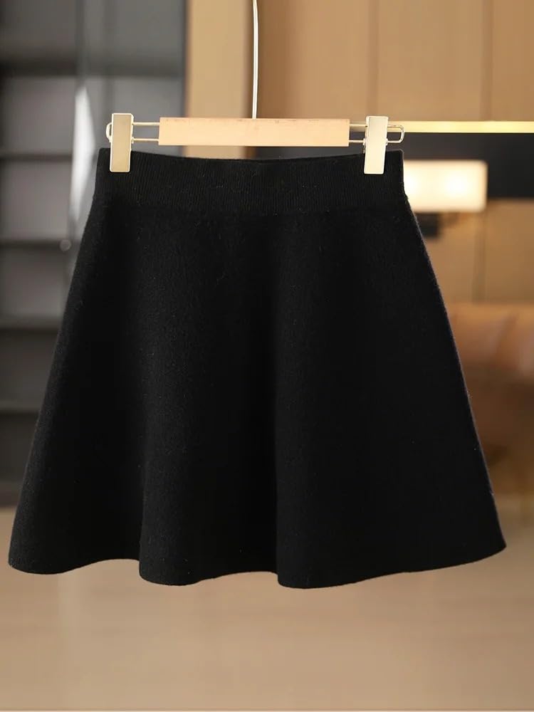 Faldas de lana para mujer, minifaldas acampanadas con cintura elástica, para otoño e invierno, de punto por encima de la rodilla