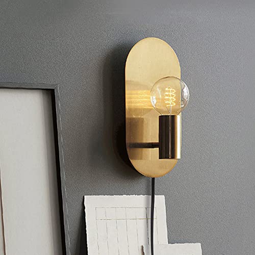 Yeezema Modern Wall Sconce Set Of 2 Gold Mid-Century Plug In Sconces Wall Lighting Cord With On Off Switch Brushed Stainless Steel Wall Mounted Lighting Fixture For Bedroom Living Room #TOP1