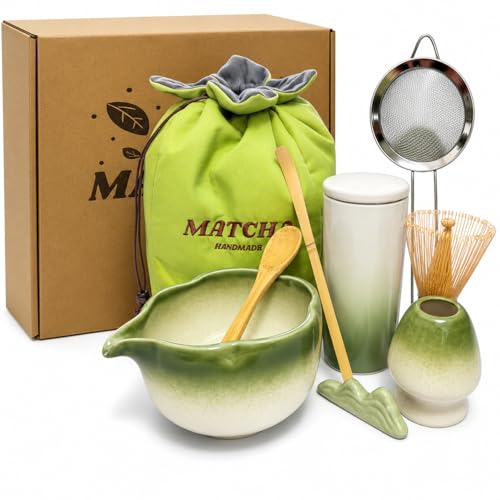 Nalexmi 10 Sets Matcha with Whisk, Matcha Bowl with Whisk Holder and Spoon Rest All In One Bag, Sakura pink and Green, Perfect for Enthusiasts, Gift-giving
