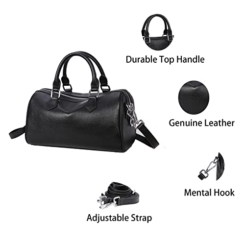 Heshe Genuine Leather Top Handle Handbags For Women Satchel Purses Tote Bags Ladies Designer Shoulder Cross Body Purse(Black) #TOP5