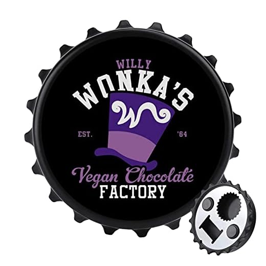 Willy Wonkas vegan choklad fabriksflasköppnare, bakre magnet kylskåpsklistermärke, kreativ flaskhattform, lätt att öppna flaskornas ansträngning.