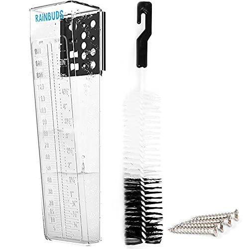 Rainbuds Rain Gauge Outdoor for Yard, Large 6'' with Cleaning Brush, Professional, Clear, Mountable Rainfall Gauges with Dual Measurements, Heavy-Duty Mounting, Accurate Weather Wireless Stations
