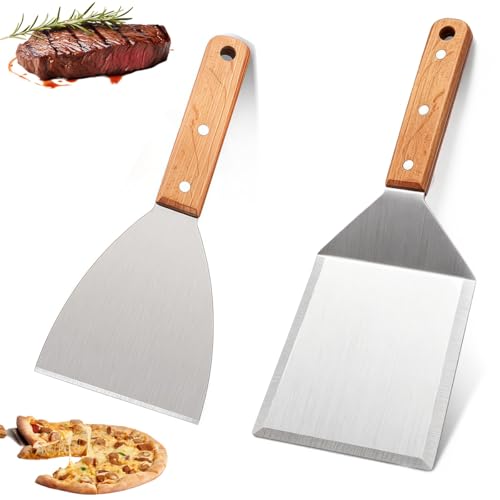 Spatule Plancha,2 Pièces Spatule Cuisine Inox,Grattoir Plancha,Spatule Barbecue,Accessoire Plancha,Pour Plancha et Grill – Pour Retourner Burgers, Pizzas,...