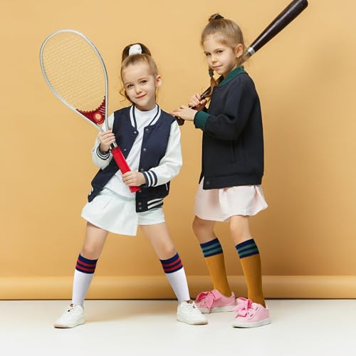 Girls Knee High Socks, Cotton Long Tube Socks for Toddler Boys Girls (1-12 Years) 3 Pairs4